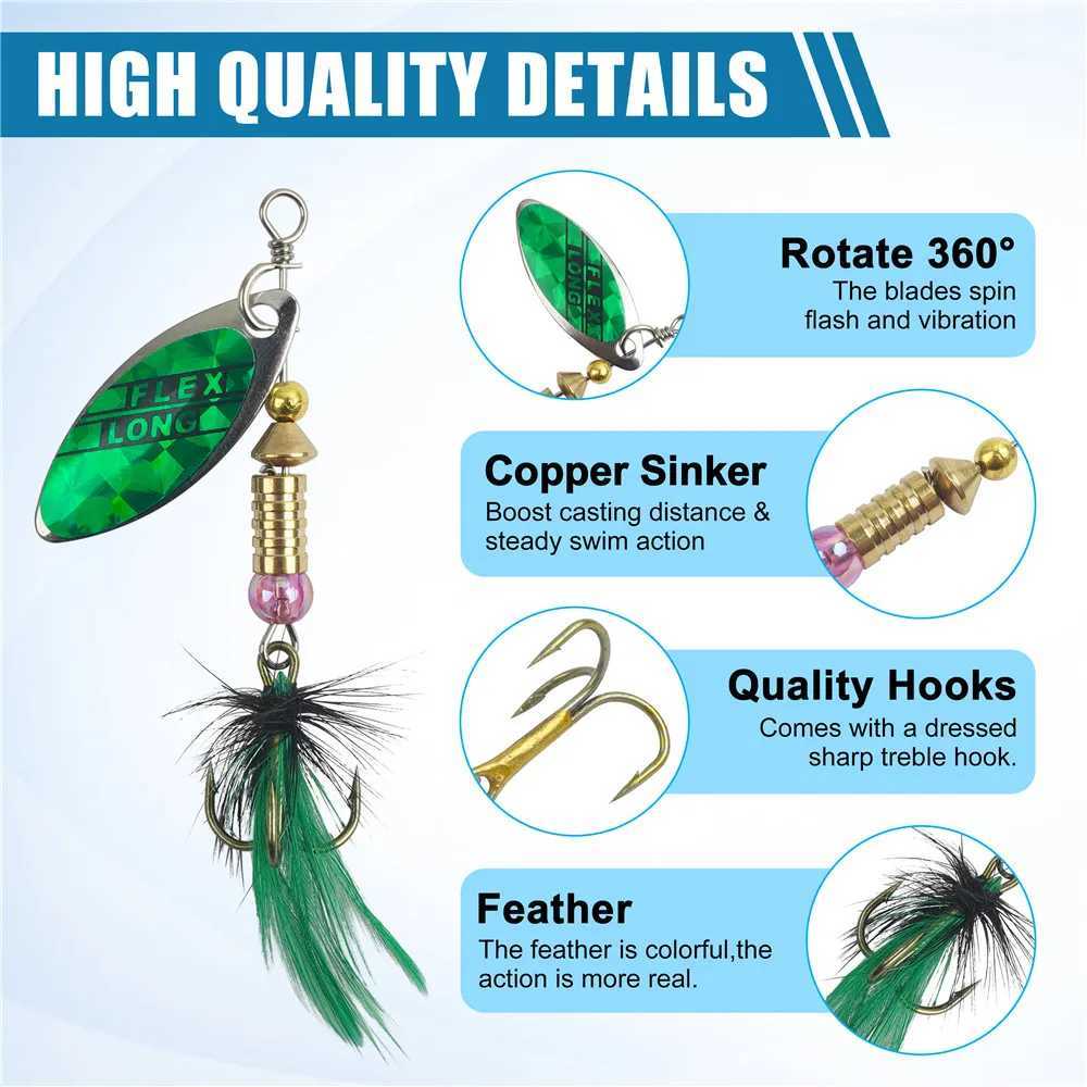 5/10/16Pcs Spinner Fishing Lures Spinner bait Spoon Lures with Feather Treble Hooks for Pike Trout Salmon Bass Spinner LureXJ250122