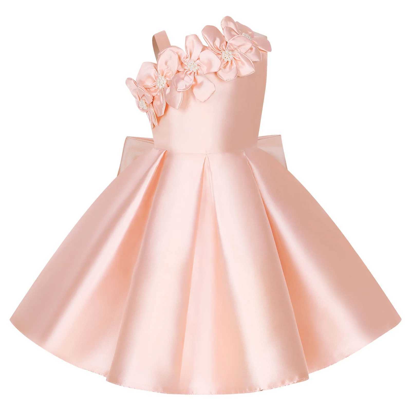 Flower Girl Sleeveless Applique Bowknot Dresses Kids Girls Dress Wedding Formal Birthday Party Gown Elegant Princess Dress X250203