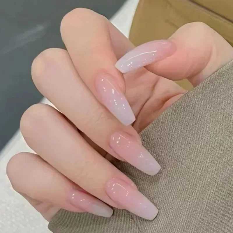 24Pcs/Box In Coffin Artifical False Nails Gradient Color with Glue Fake Nails Wearable Ballerina Simple Press on Nails TipsW250120