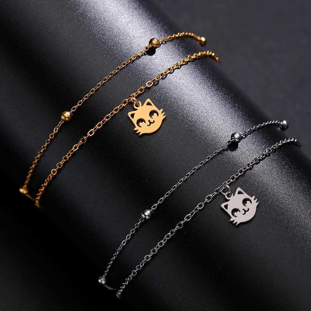 Cazador Stainl Steel Cute Cat Kitten Chain Foot Anklet Summer Beach Gold Color Bracelet on the leg for Women Jewelry Gift NewXJ250121