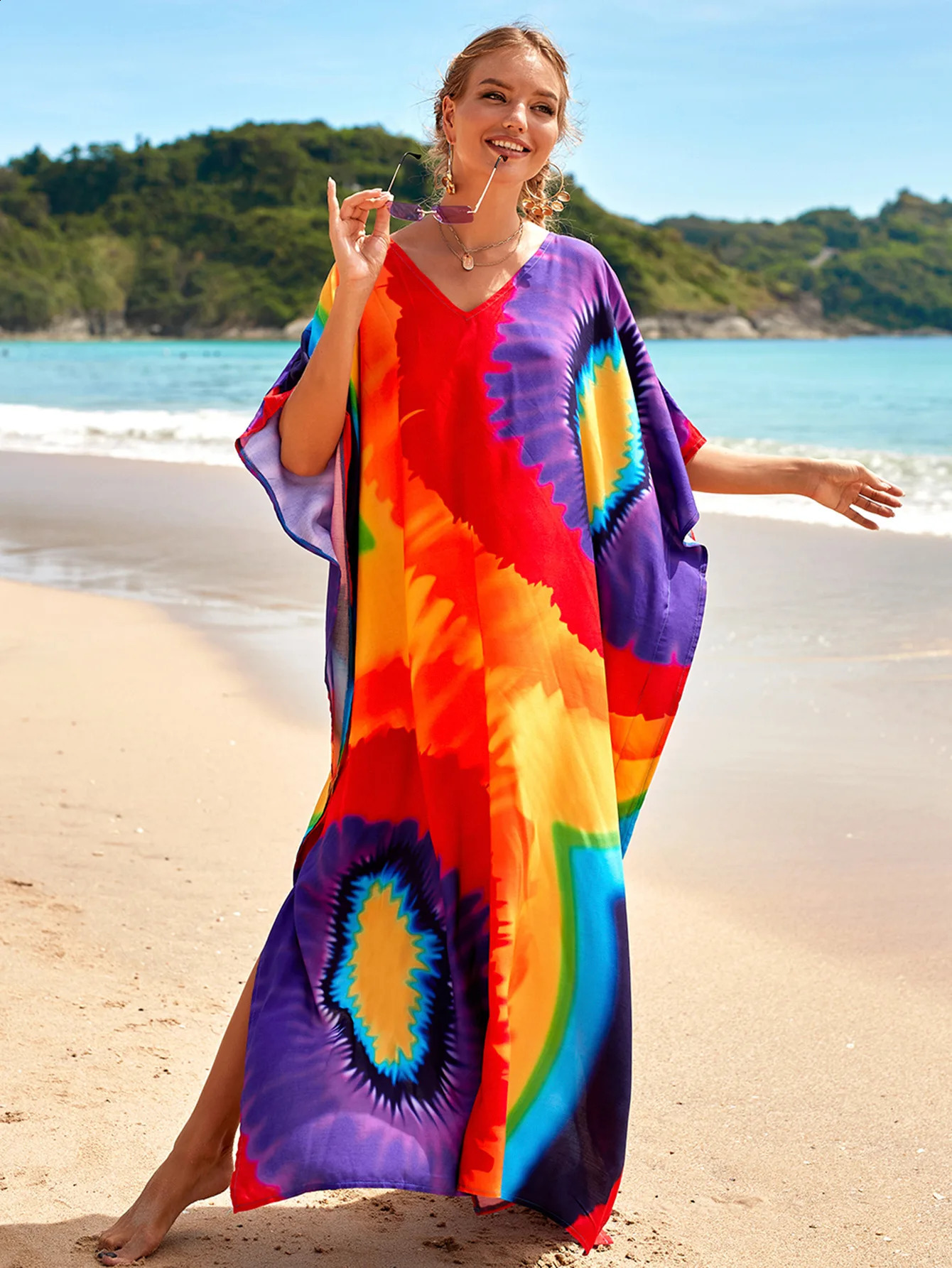 Women Beachwear Long Beach Coverups Caftan Casual Dress Swimwear Cover Ups Bathing Suit 250122