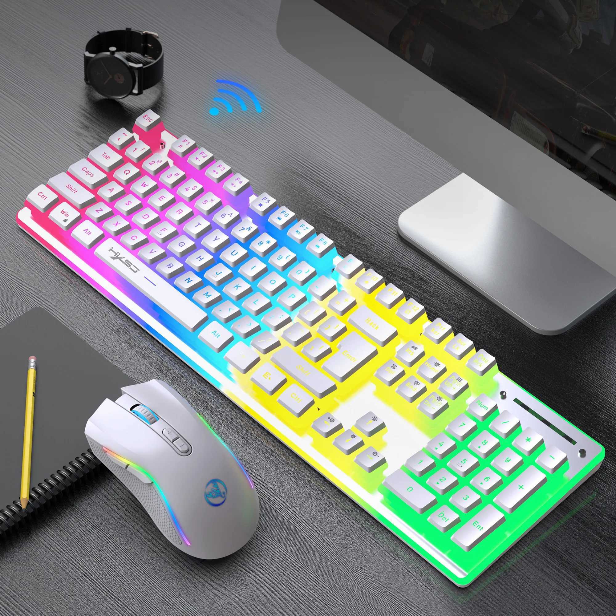 2025 New arrival HXSJ L96 104 keys 2.4G wireless pc keyboard mechanical feeling gaming keyboard and mouse combos for laptop game X250203