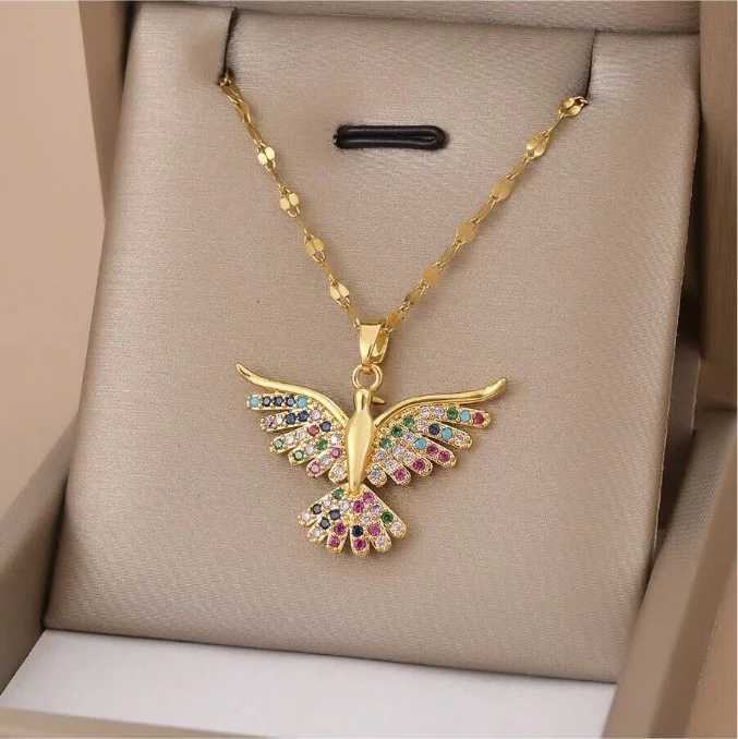 1 Piece Titanium Steel Chain Fashionable Unique Colorful Eagle Totem Pendant Necklace Personalized Animal Jewelry GiftXJ250121