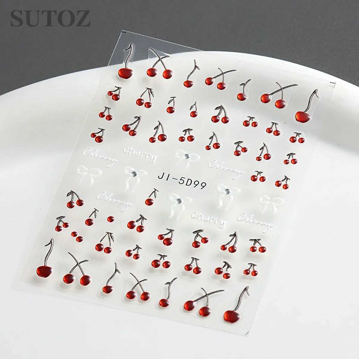 5D Nail Cherry Decors Gold Butterfly Nail Sticker Cute Cherries Bows Diamond Nail Decals Spring Summer Manicure Supplies JI-5D99XJ250120