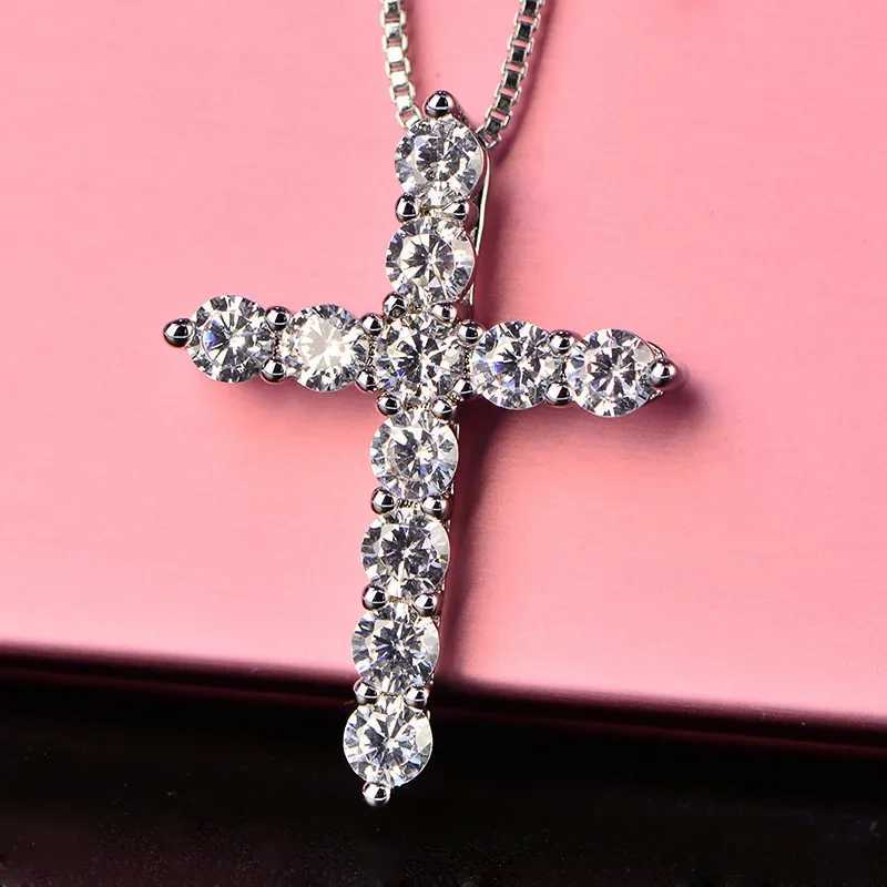 Fine Luxury crystal classic cross 925 sterling silver Pendant Necklace For Woman men charm Fashion party wedding Jewelry GiftsXJ250114