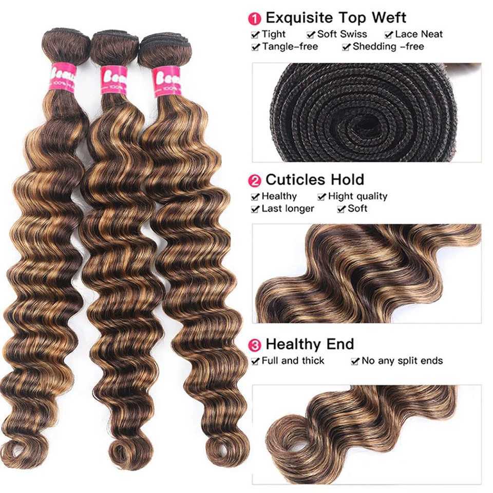 4/27 Loose Deep Wave Bundles With Clo Highlight Deep Wave Human Hair With 4x4 Clo Remy Hair ExtensionsXJ250120