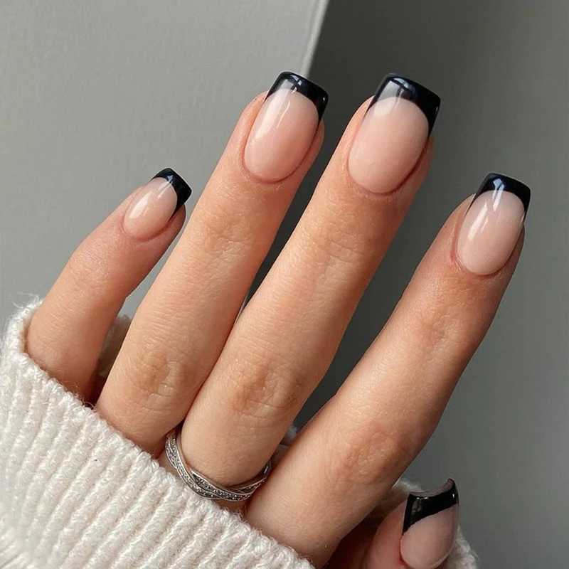 24 pieces of short French jelly pink full set fake nails pressed on nails girl gift fake nails art nail tipsW250120