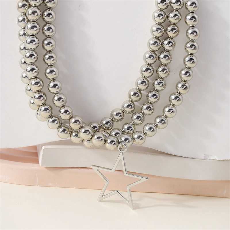 Fashion Multilayer Handmade CCB Beads Chain Necklace for Women Metal Star Pendant Choker Necklace Girls Festival Jewelry GiftsXJ250114