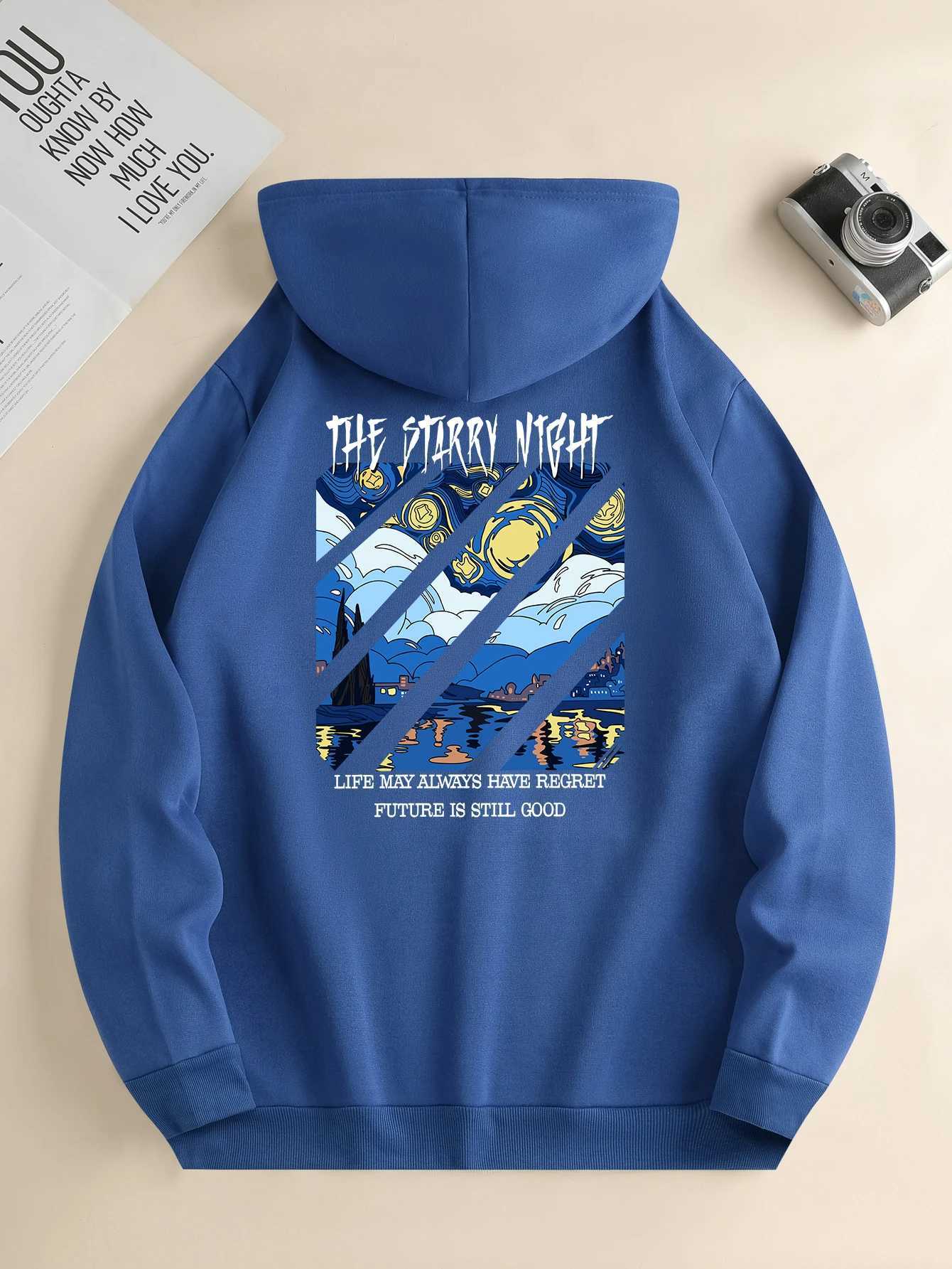 Mens new trendy round neck sweatshirt casual daily comfortable round neck sports shirt with wave print mens topXJ2500118