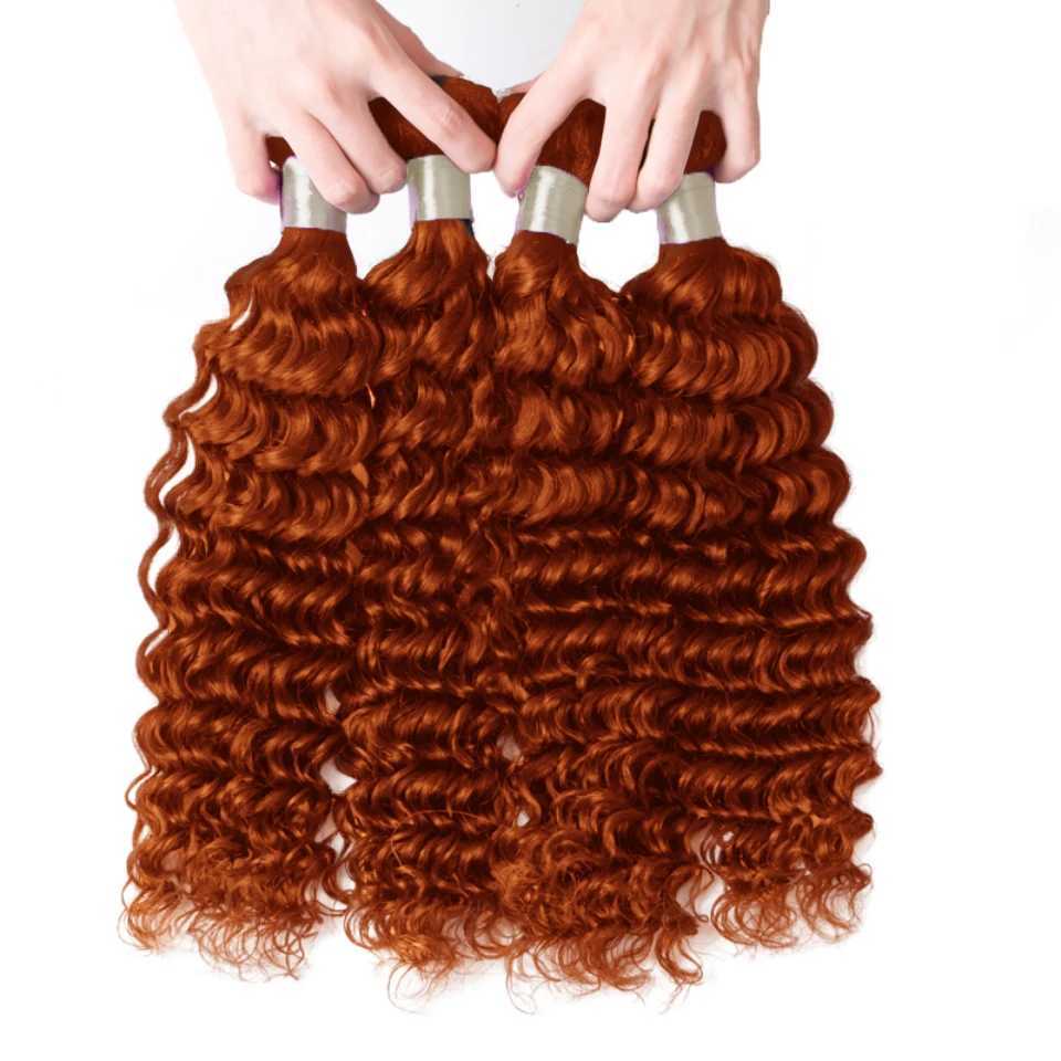 Ginger Orange #350 Deep Wave Human Hair Bundles With Clo Brazilian Virgin Human Hair Weave Curly 4x4 13x4 Front HD CloXJ250120