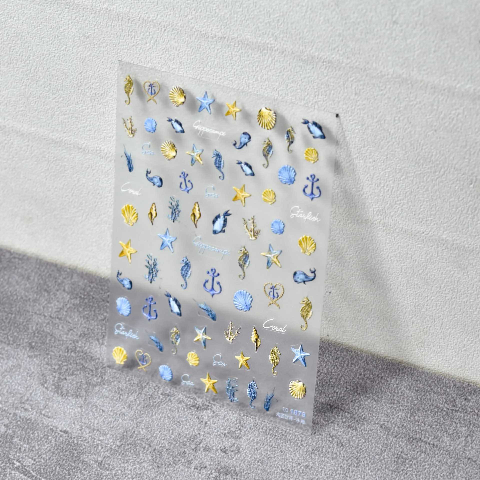 1pcs Ocean Nail Art Stickers 5D Summer Starfish Seashell Nail Decals Decoration Parts Y2K Embossed Nail Supplies Manicure SliderXJ250120