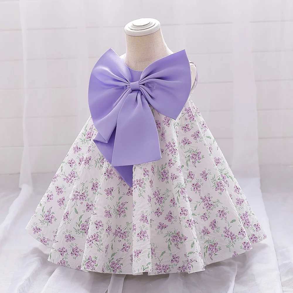 Floral chiffon bow newborn baby dress first birthday party baptism party costume 9 12 month old childrens fluffy costume Visco Duo Beibei X250203
