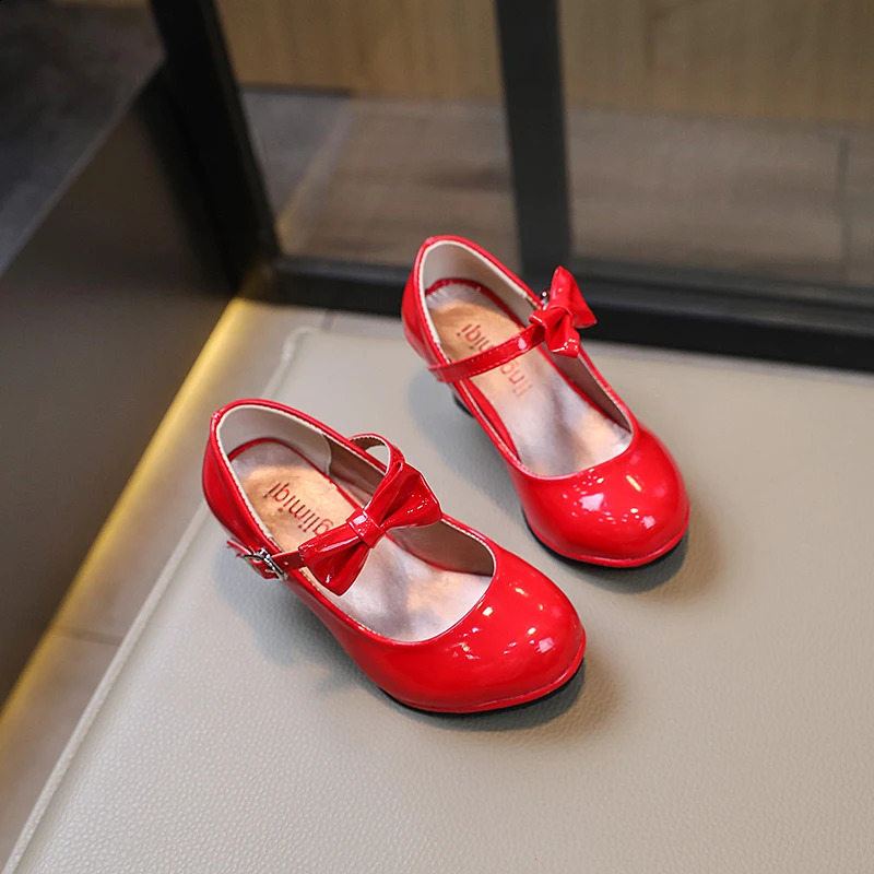 Girls Bow Patent Leather High Heels Princess Shoes Black Lolita Shoe Kids Party Dress Shoes Autumn Spring 6-12Y Princess Shoes 250121