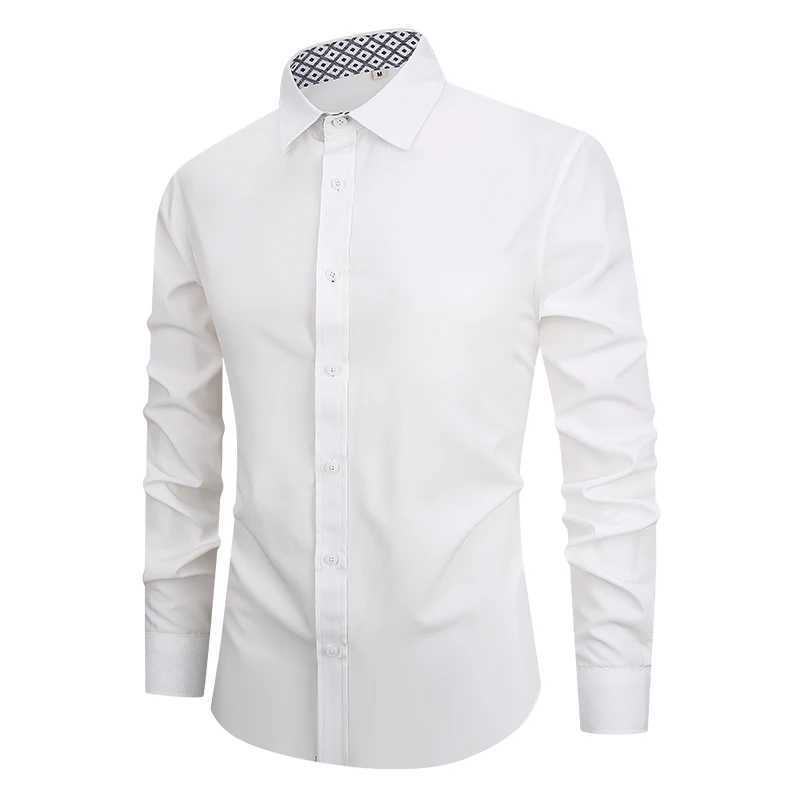Mens formal dress shirt solid color long sleeved mens shirt casual printed business fashionable elastic long sleeved shirt menXJ250121