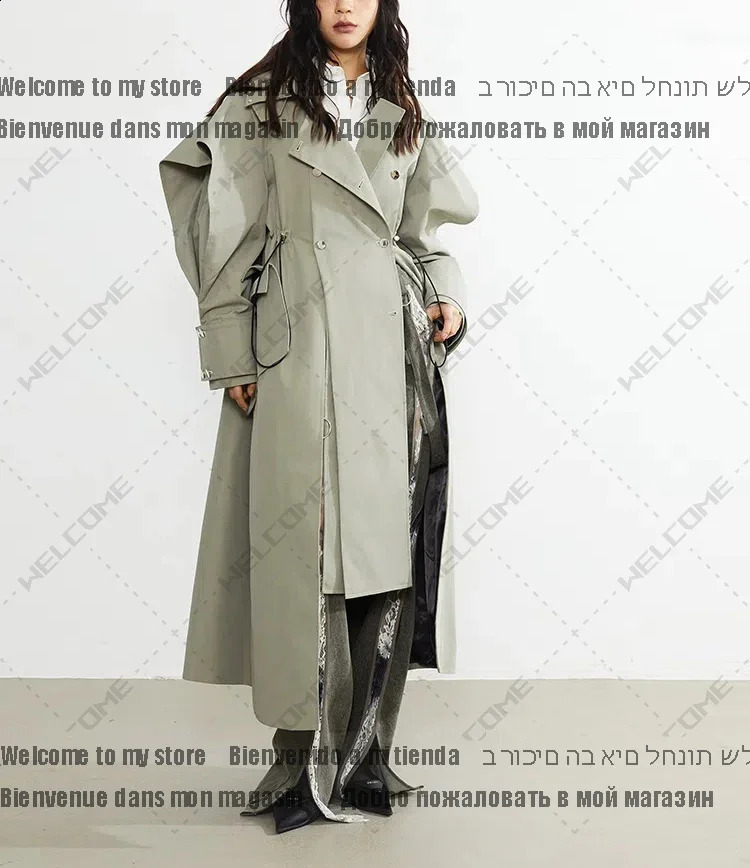 Spring Autumn Long Elegant Chic Trench Coat for Women with Drawstring Waist Double Breasted er Clothes 250118