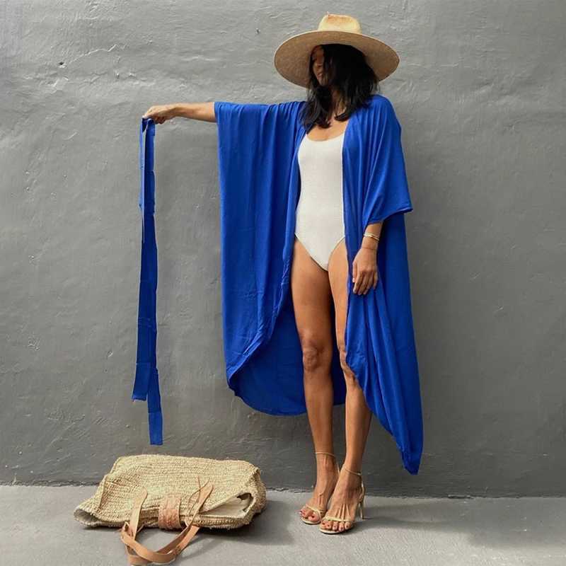 Para Praia Kimono 2023 Beach Robe Maxi Long Dr Cotton Bikini Cover Ups Beachwear Sarong Women Loose Cardigan Swimsuit Covers W250120