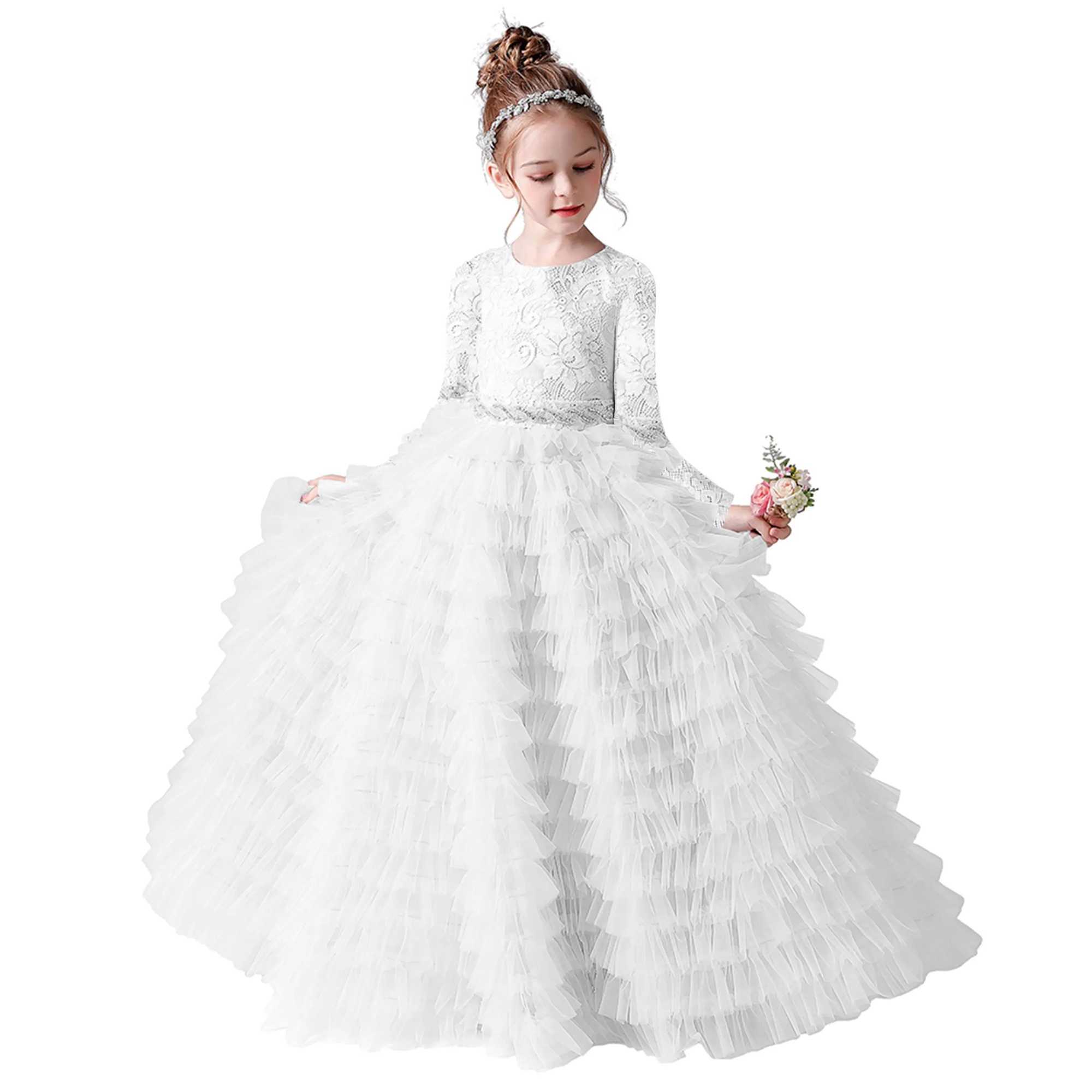 Dideyttawl Customized Grey Long Sleeves Princess Dress For Girls Lace Tulle Junior Concert Gown For Banquet Formal Party Winter X250203
