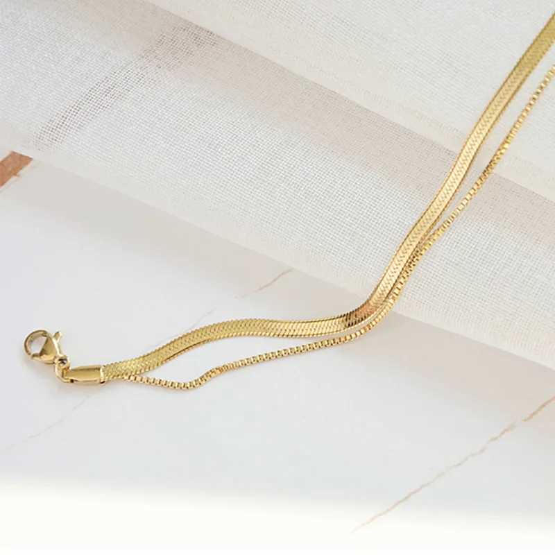 Stylish simple double snake chain stainl steel female anklet timel gold colour female anklet jewelryXJ250121