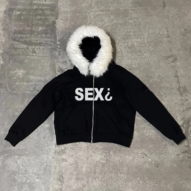 Winter Women Men Y2K Clothes Harajuku Letter Print HipHop Plush Stitching Hat Zip up Hoodie Loose Streetwear American Top Unisex 250109Z