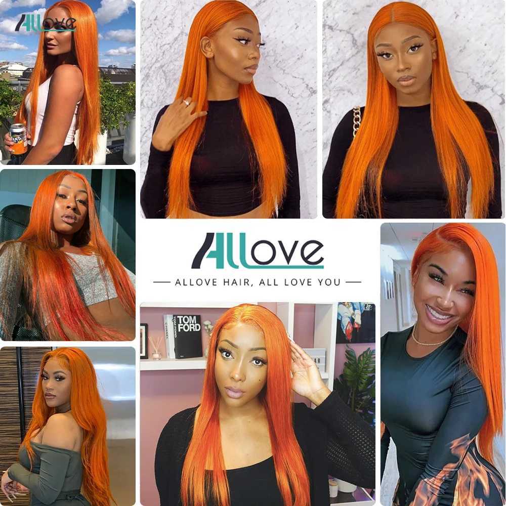 Allove Ginger Bundles With Clo Brazilian Straight Human Hair Bundles Orange Colored 3 Bundles Human Hair With 4x4 CloXJ250120