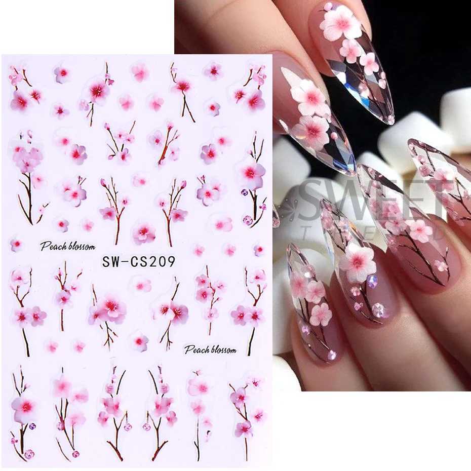 3D Pink Cherry Blossom Nail Stickers Lace Denim Butterfly Sakura Flower Petals DIY Y2K Spring Summer Slider Nail Art DecorationXJ250120