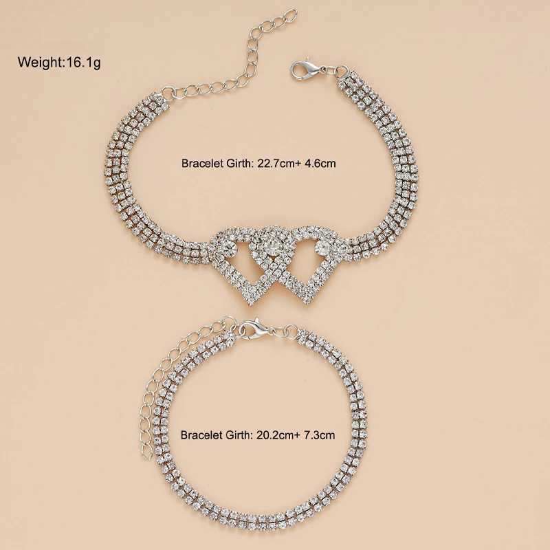 New Fashion Silver Color Rhinestone Double Heart Anklet for Women Bling Hollow Out Foot Ankle Leg Bracelet Chain JewelryXJ250121