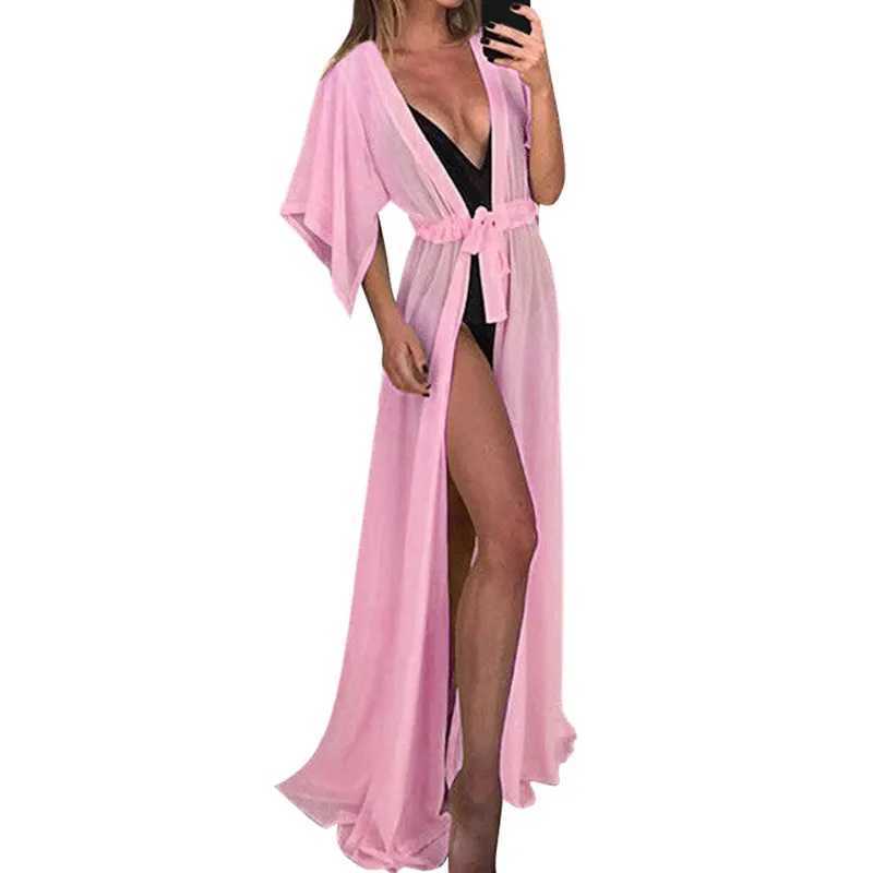 Fashion Women Summer Solid Color Short Sleeve Loose Sexy Beach Dr Holiday Swimwear Mesh Cover Up W250120