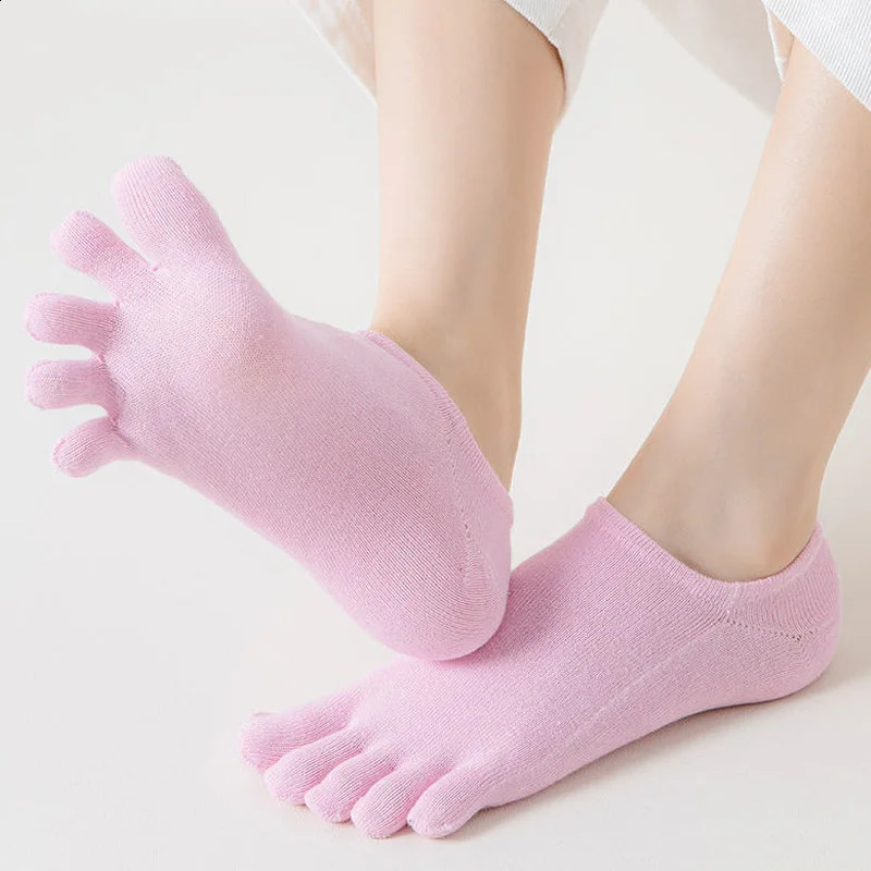 5 Pairs Summer Invisible Toe Socks Woman Cotton Thin Solid Soft Shallow Mouth Breathable Deodorant No Show 5 Finger Socks 250121