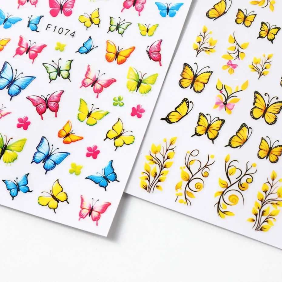 3D Fall Yellow Butterfly Nail Art Stickers Colorful Butterflies Design Adhesive Nail Decals Spring Flower Charms Manicure DecorXJ250120