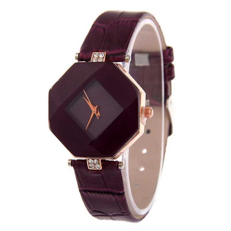 Womens Fashion Exquisite Gem Cut Geetry Watch Wen Blue Watches Leather Band Analog Quartz Wristwatches Ladies X250203
