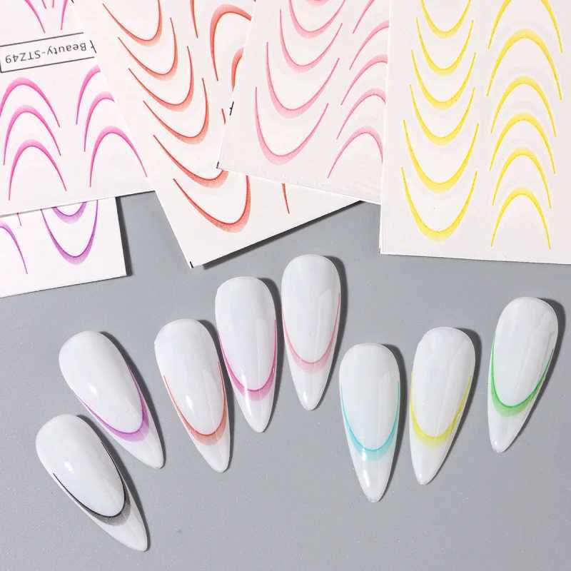 8pcs Gradient French Line Water Nail Stickers Set Colorful Stripe Ombre Designs Decals Guides for DIY Decoration Stencil ToolsXJ250120