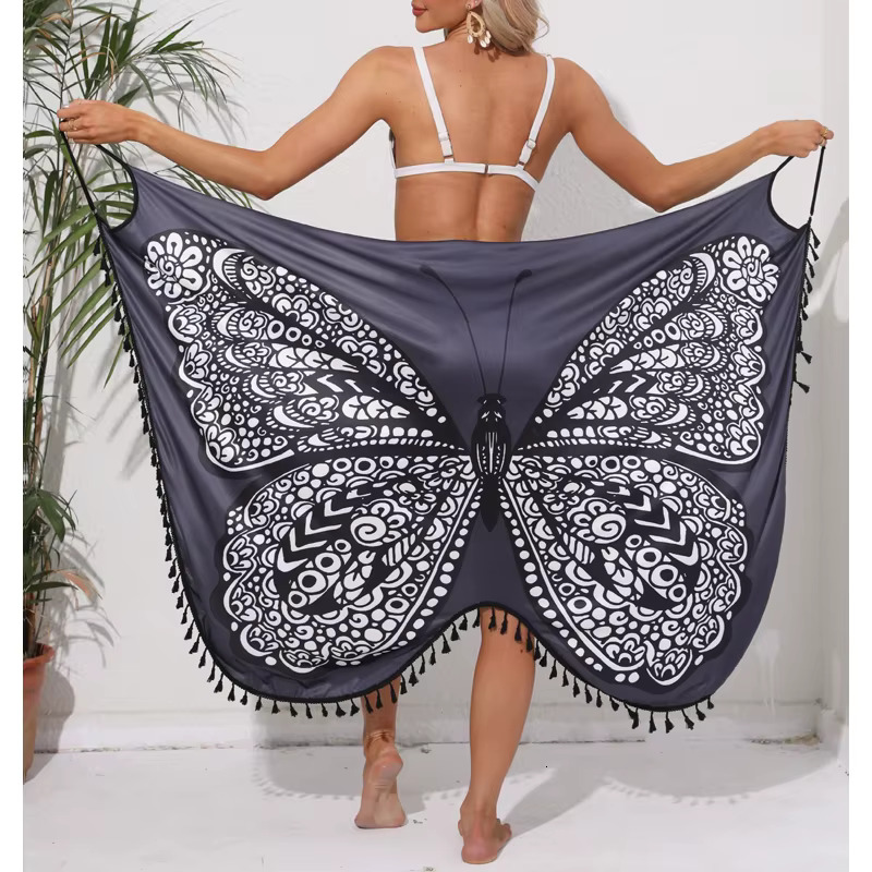 Bikini Sexy Butterfly Print Cover Up Swimwear Women Dress Summer Tunic Bath Sarong Wrap Skirt Swimsuit Elegant Beachwear