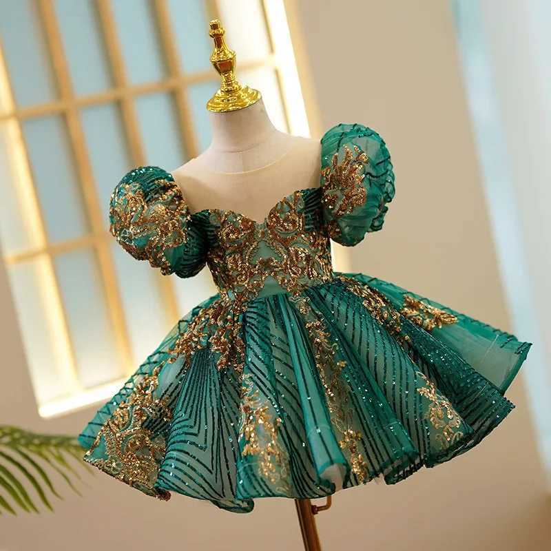 Baby Girl Dress Green Lace Sequin Christening Dress 1 Year Baby Girl Birthday Dress Party Princess Gown First Communion Clothing X250203