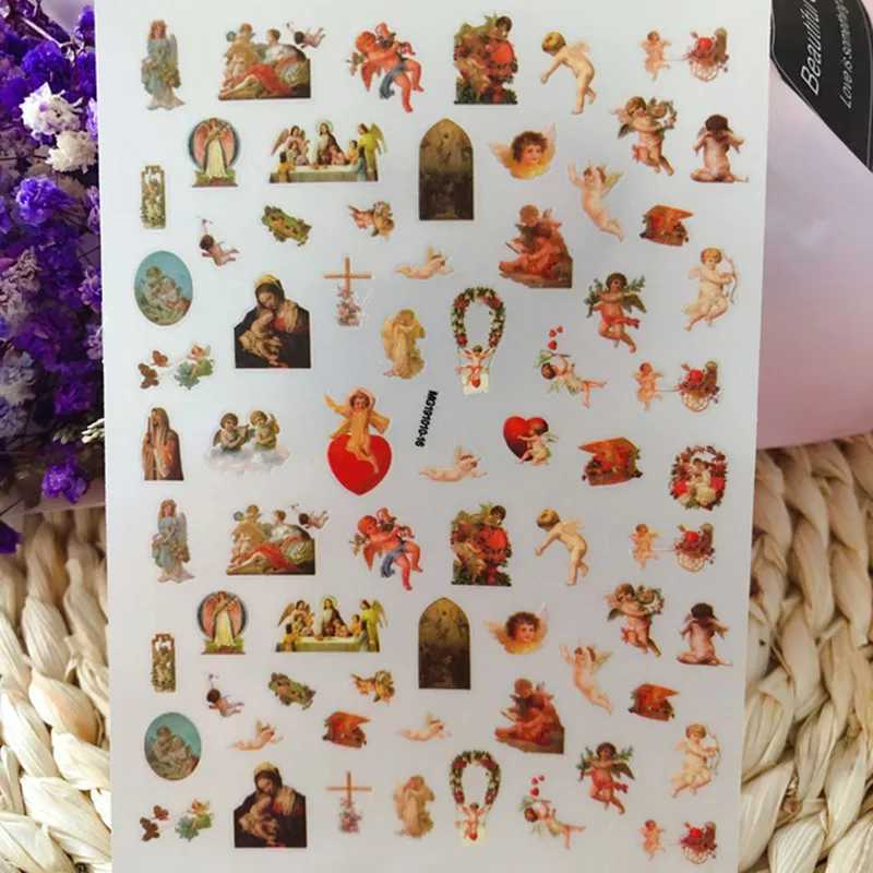 Angel Cupid Nail Stickers Charm DIY 3D Angel Flower Pattern Nail Art Decoration Self-Adhesive Transfer Decals Slider AccessoryXJ250120