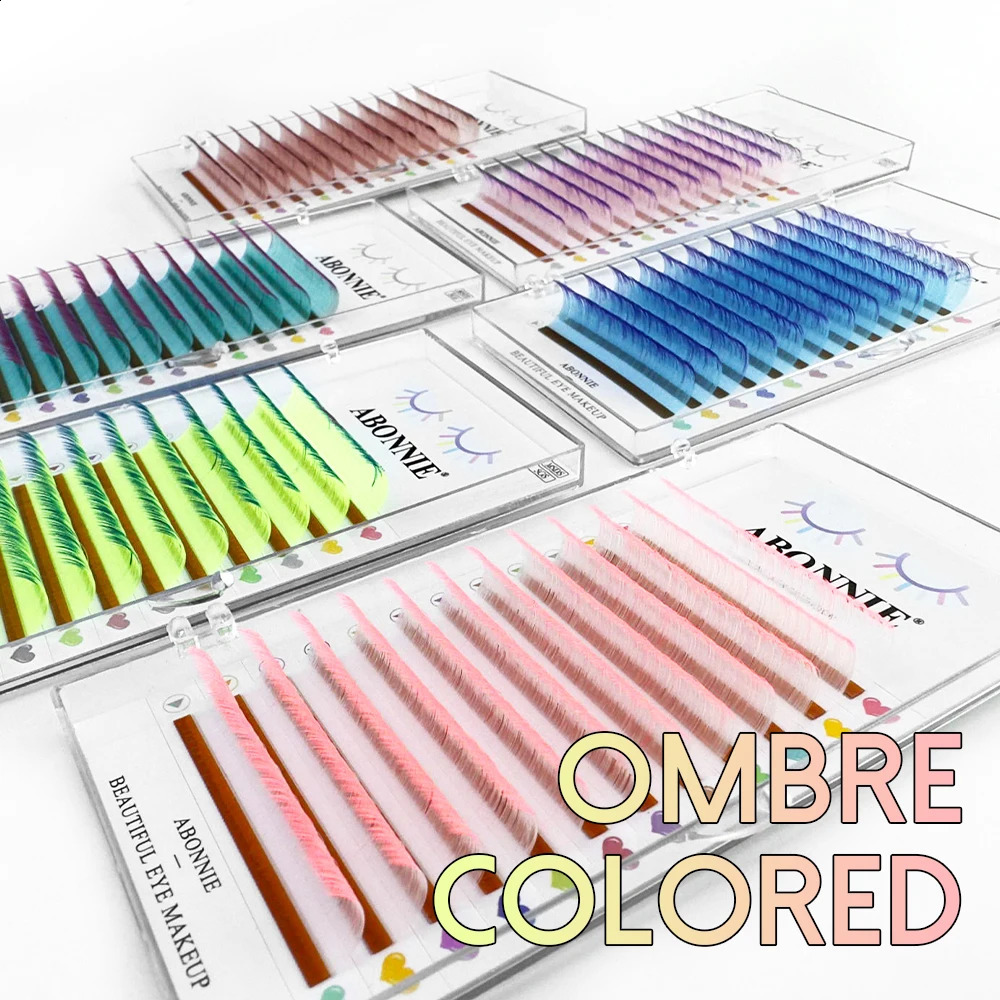 ABONNIE Gradient Red Green Blue Purple Color Eyelash Extension Individual Faux Mink Ombre False Eye Colored Lashes 250110