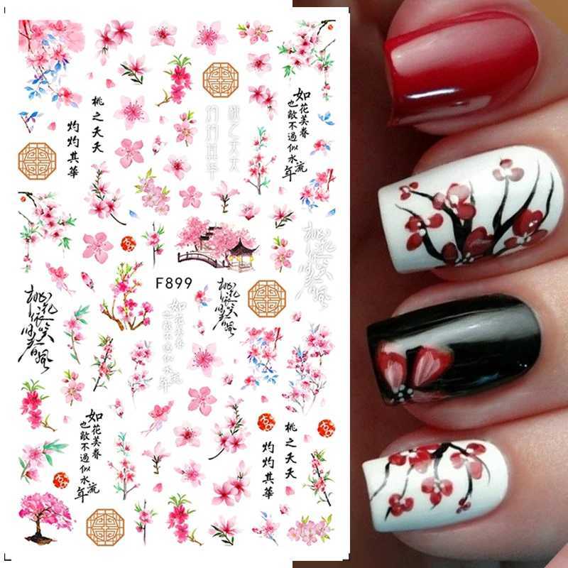 Geometric Lines Flowers Leaves 3D Nail Sticker Figure Blooming Daisy Sakura Design Self Adhesive Nail Art Decals Manicure SliderXJ250120