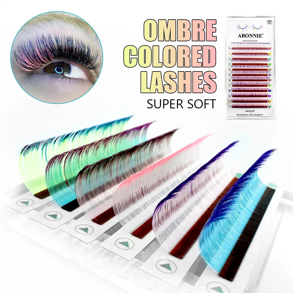 ABONNIE Gradient Red Green Blue Purple Color Eyelash Extension Individual Faux Mink Ombre False Eye Colored Lashes 250110