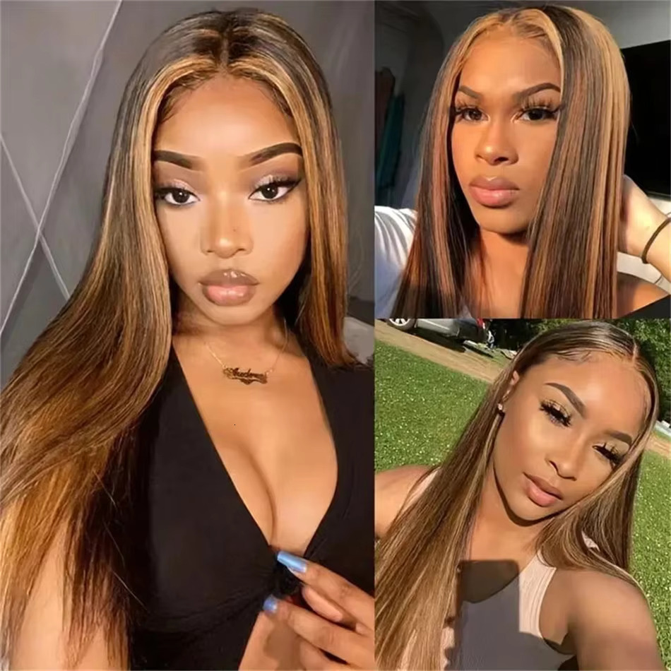 Highlight 13X4 Transparent Front Human Hair Wigs For Women Pre Plucked Honey Blond Colored Brown 13X6 Lace Frontal Wig