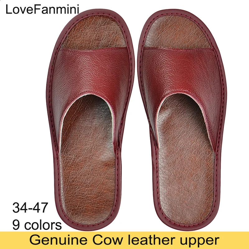 Big sizes Genuine Cow Leather Slippers Homes in indoor slipper summer open toe sandals men women elderly casual Slides shoes 250113