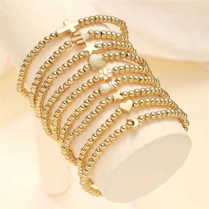 Punk Vintage Gold Color Heart Star Pineapple Flower Cross Beads Bracelets for Woman Luxury Designer Jewelry Bracelets Women Femme W250121