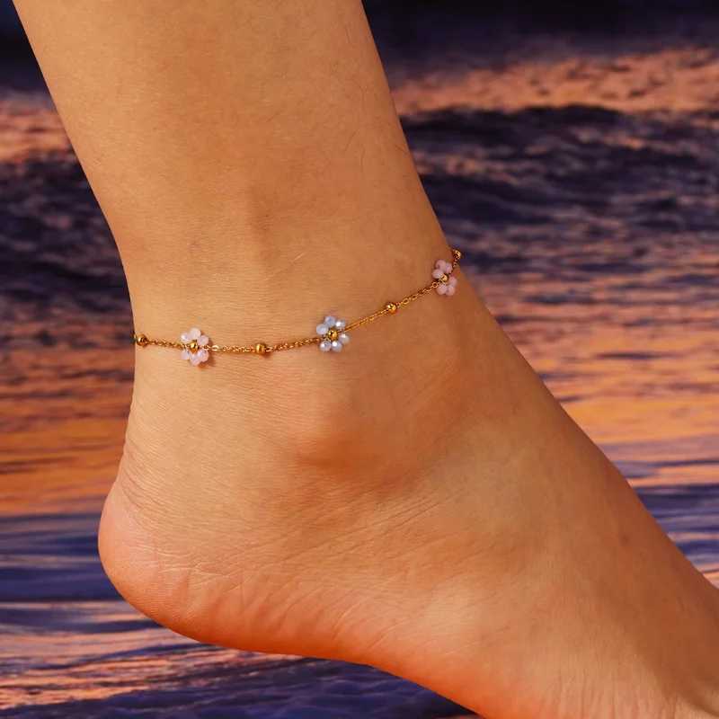 Summer Sweet Red Cherry Anklets for Women Fashion Cute R Beads Flowers Heart Chain Anklet Beach Barefoot Sandal JewelryXJ250121