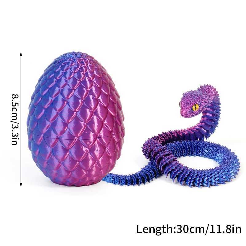 30cm 3D Printed Viper Crystal Dragon Egg Fidget Animals Figures Rotatable Articulated Snake Toy New Year Kids Gift Free shipping