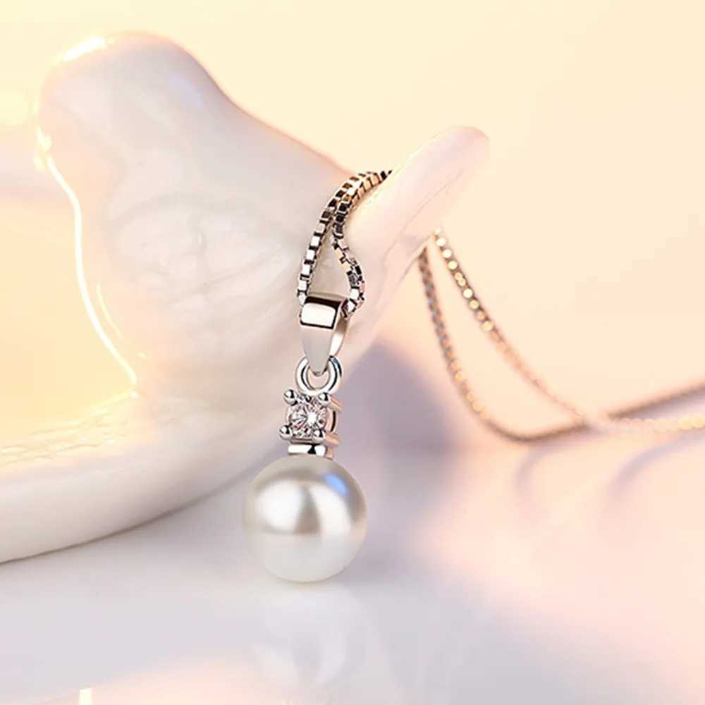 925 Sterling Silver New Ladies Fashion Jewelry High Quality Crystal Zircon Pearl Round Pendant Necklaces For Women Length 45CMXJ250114