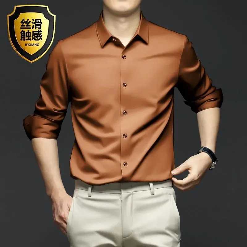 New High Quality Orange Mens Long Sleeve Shirt Luxurious Wrinkle Resistant Non Ironing Solid Business Casual Dress Shirt S-5XLXJ250121
