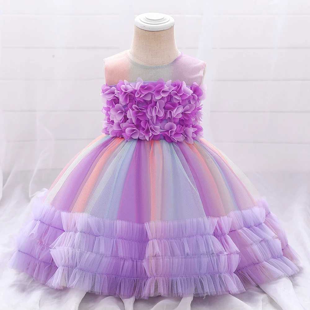 Pink Colorful Cake Flower 1 Years Birthday Dress For Baby Girl Clothing Baptism Lace Princess Dresses Party Wedding Formal Dress X250203