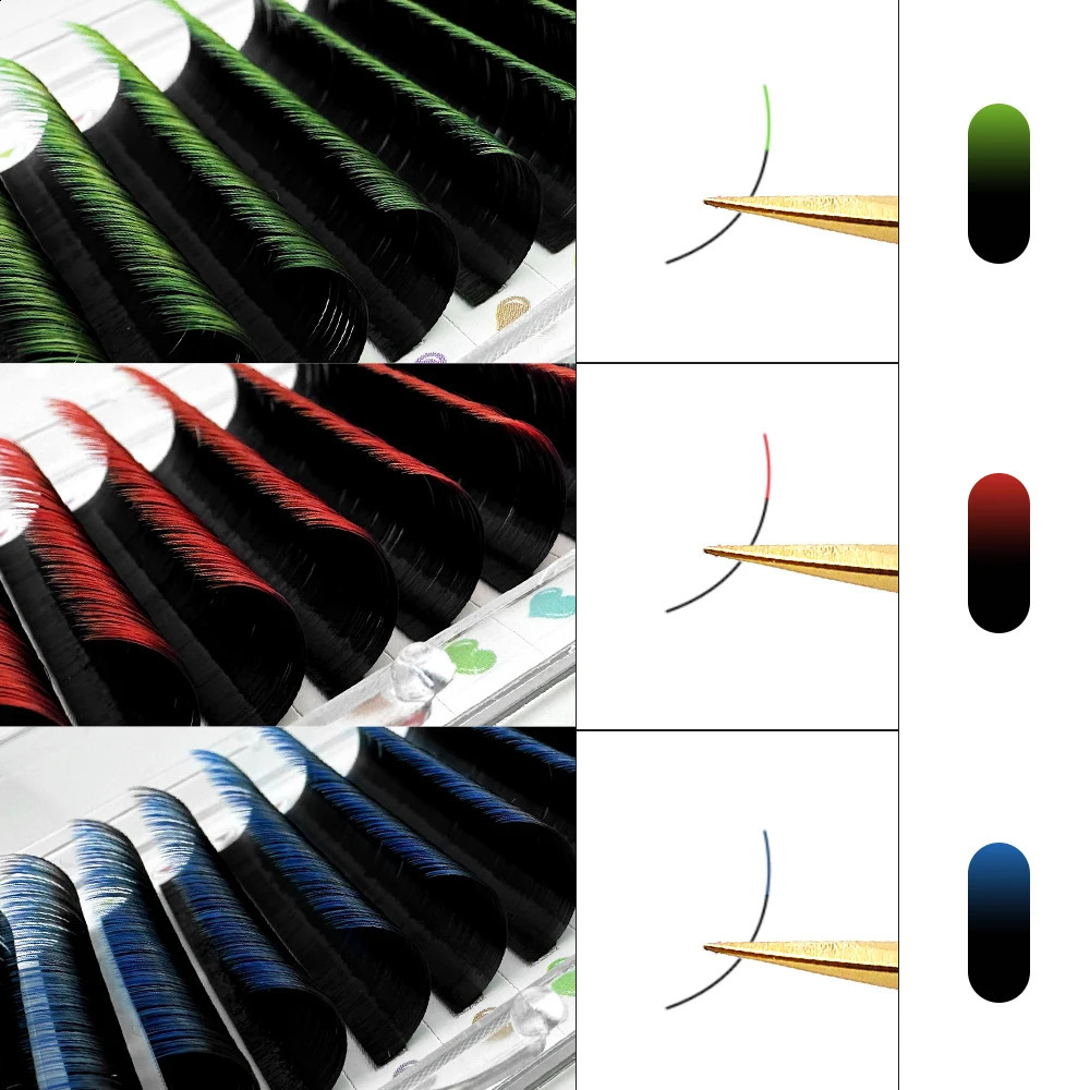 ABONNIE Gradient Red Green Blue Purple Color Eyelash Extension Individual Faux Mink Ombre False Eye Colored Lashes 250110