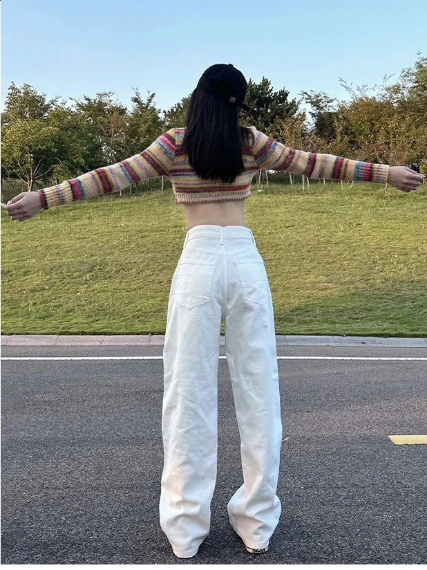Office Ladys Fashionable Deeptown Y2k Wide Leg Cotton Jeans in White women jeans mom cargo pants 250122