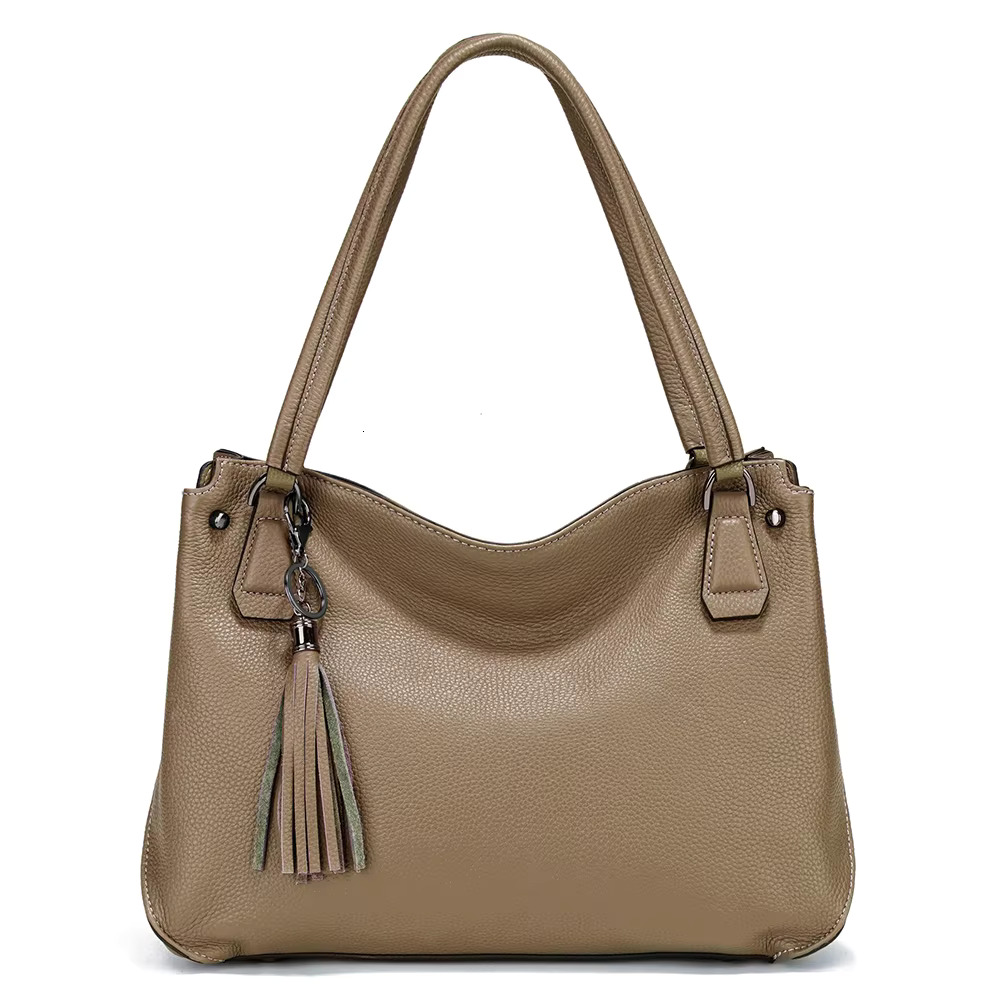 Zency Genuine Women's Tassel Shoulder Vintage Large Capacity Female Handbag Shopper Natural Leather Ladies Hobo Bag