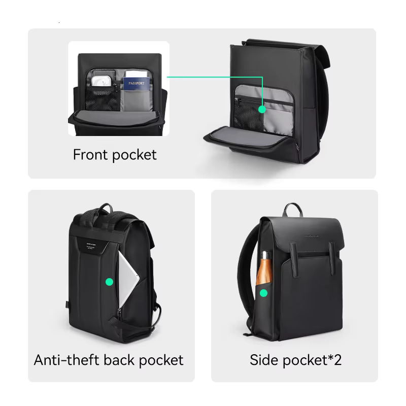 Classic Work Black Leather Backpack 15.6 Inch Laptop Waterproof Bag School Bags Business Bacbackpack For Men