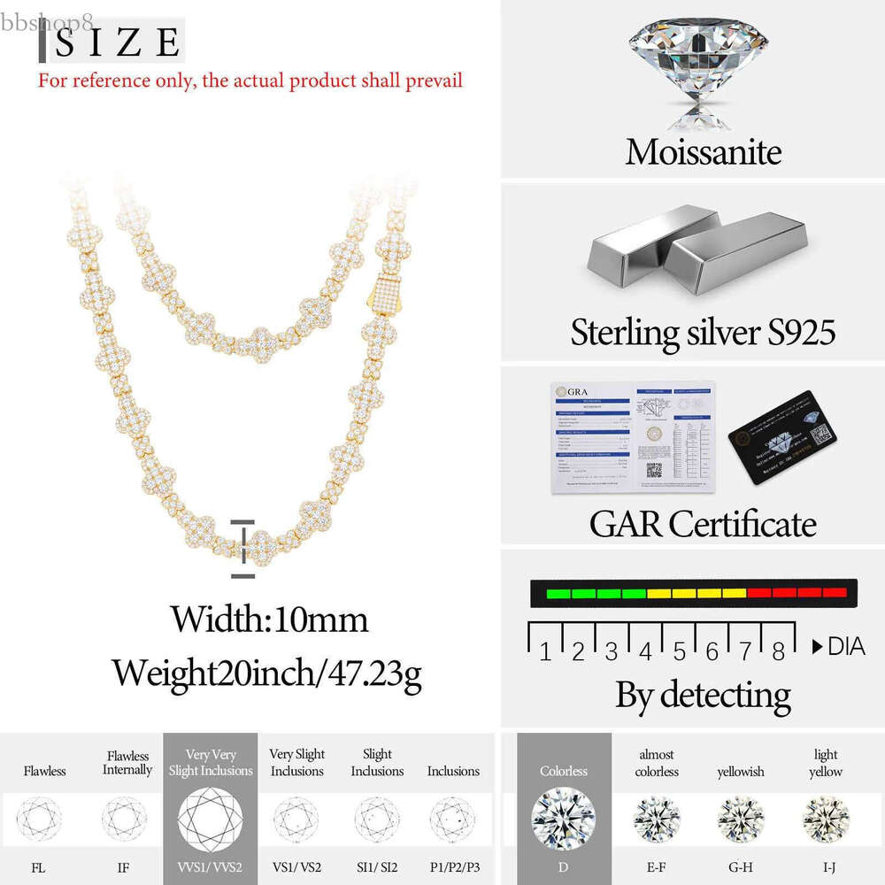 New Collection Pass Dia Tester 10mm Moissanite Cross k Chain Sterg Sier Jewelry Four Leaf Clover Necklace